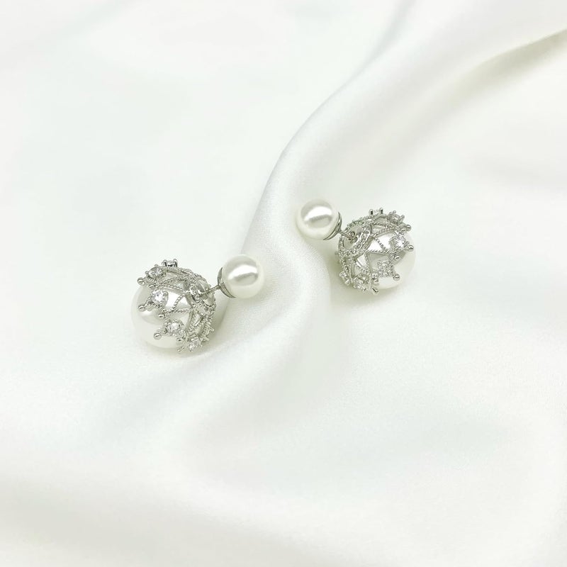 Surrounded Forest Store Double Sided Ball Earrings for Women Front and Back Pearl Stud Earrings 2 in 1 Stud Earrings - Image 5